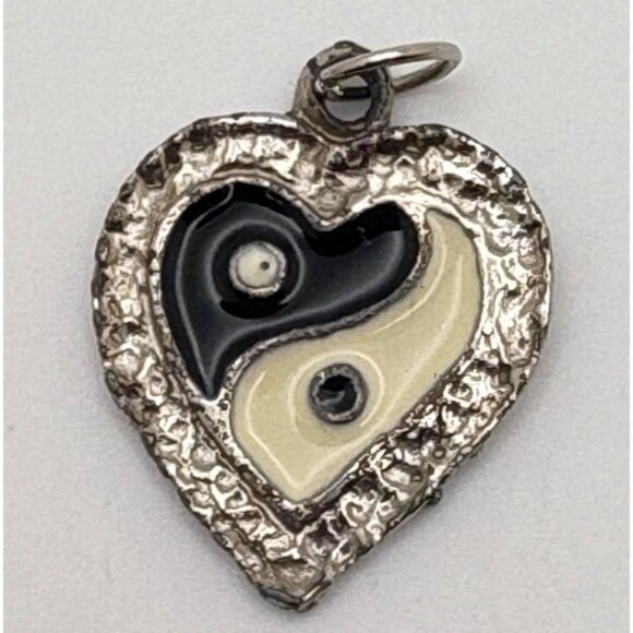 Heart Shaped Ying Yang Pendant Silver Tone Charm Enamel Fashion Jewelry - Picture 6 of 6